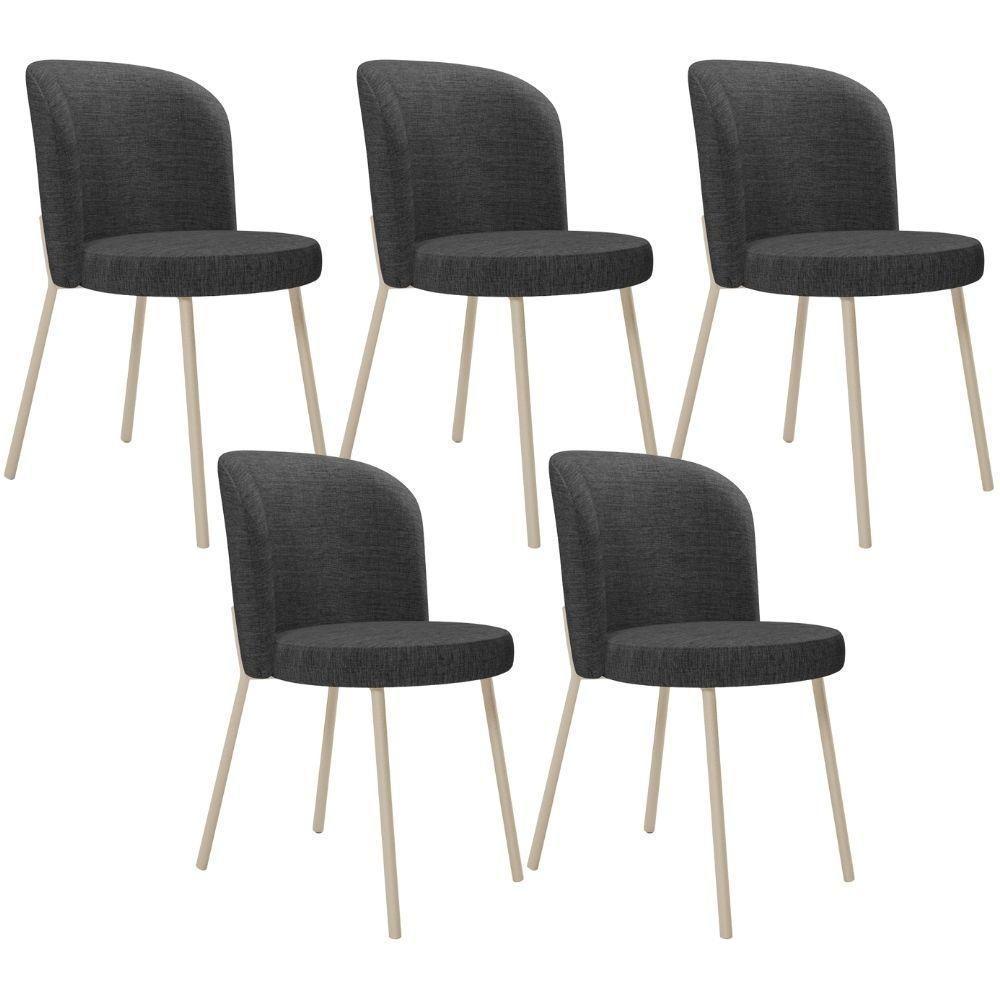 Kit 5 Cadeiras Sala De Jantar Estofada Gavi Arena L02 Linho Cinza Escuro Lyam Decor - 1