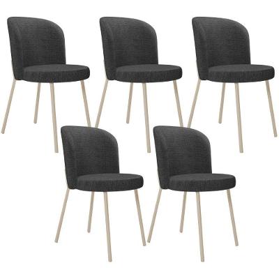 Kit 5 Cadeiras Sala De Jantar Estofada Gavi Arena L02 Linho Cinza Escuro Lyam Decor