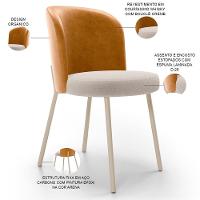 Kit 5 Cadeiras Sala De Jantar Estofada Gavi Arena L02 Couríssimo Whisky Bouclê Creme Lyam Decor - 8