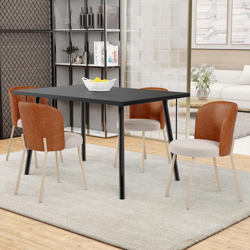 Kit 3 Cadeiras Sala De Jantar Estofada Gavi Arena L02 Couríssimo Camel Bouclê Creme Lyam Decor - 2