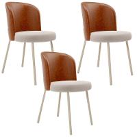 Kit 3 Cadeiras Sala De Jantar Estofada Gavi Arena L02 Couríssimo Camel Bouclê Creme Lyam Decor - 1