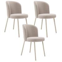 Kit 3 Cadeiras Sala De Jantar Estofada Gavi Arena L02 Bouclê Creme Lyam Decor - 1