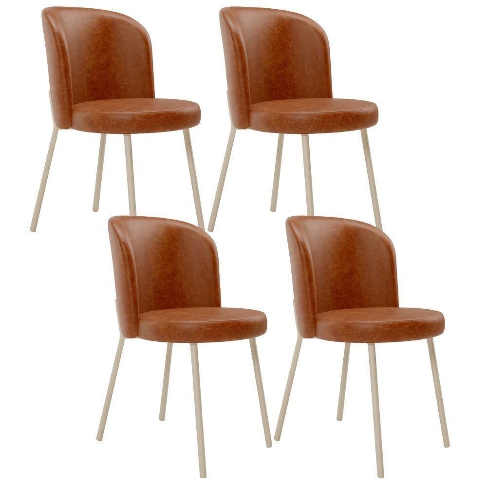 Kit 4 Cadeiras Sala De Jantar Estofada Gavi Arena L02 Couríssimo Camel Lyam Decor - 1