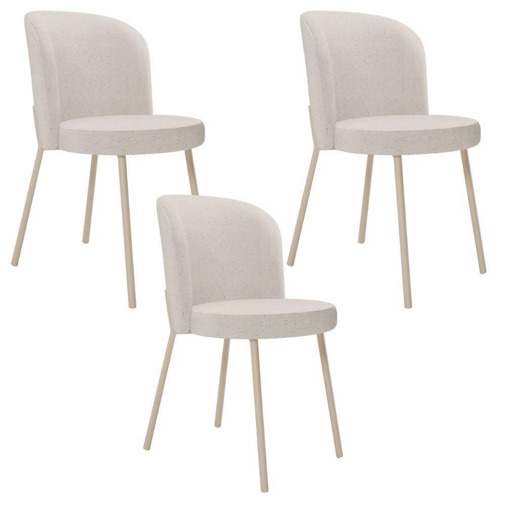 Kit 3 Cadeiras Sala De Jantar Estofada Gavi Arena L02 Linho Cru Lyam Decor - 1