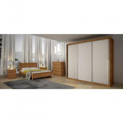Guarda Roupa Casal Paradizzo Gold 3 Portas de Correr 6 Gavetas cumaru Off White MDF