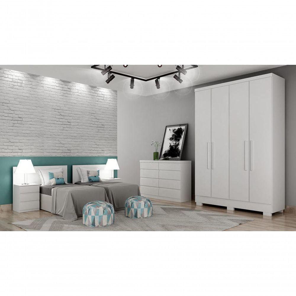 Guarda Roupa Solteiro Com Pés 4 Portas 2 Gavetas Milly-branco Móveis Novo Horizonte - 1