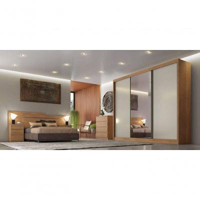 Guarda Roupa Casal Logan 3 Portas de Correr 8 Gavetas Cumaru-Fendi MDF com Espelho