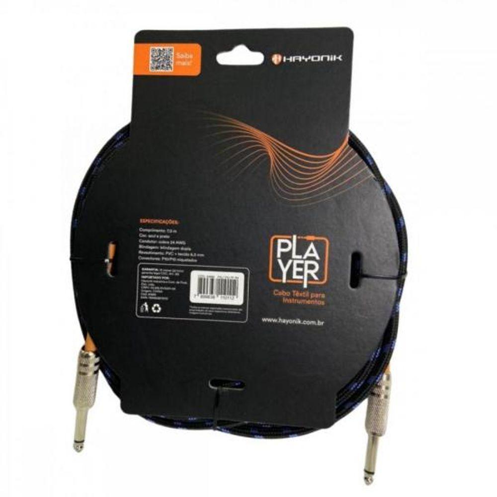 Cabo Para Instrumentos Player P10 Textil 7m Preto-azul Hayonik - 2