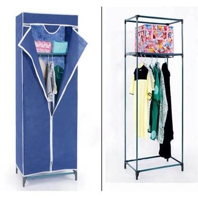 Guarda Roupa Portátil Cabideiro Dobrável Organizador Azul Metal Kangur