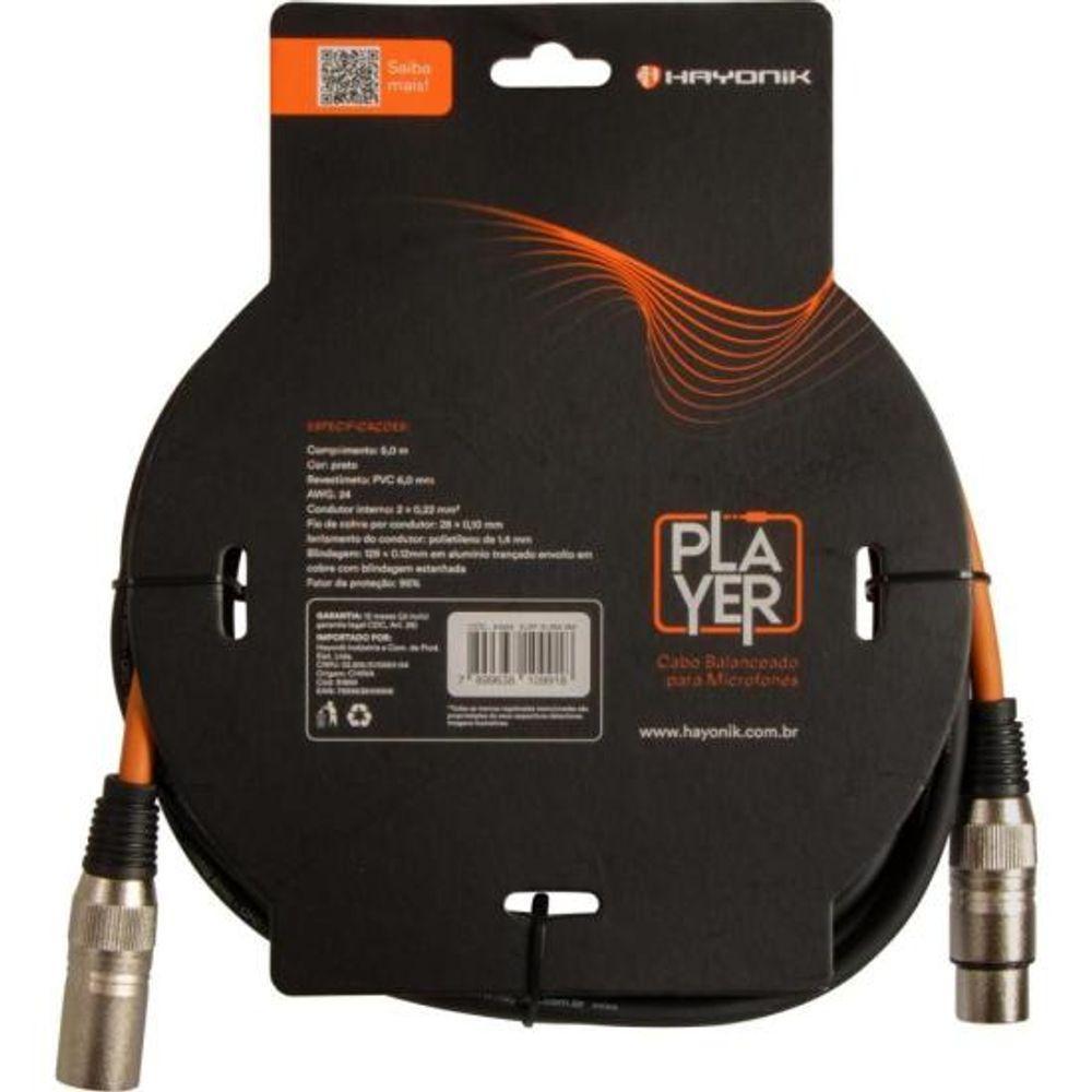 Cabo Para Microfone Player Xlr(f) X Xlr(m) 5m Preto Hayonik - 2