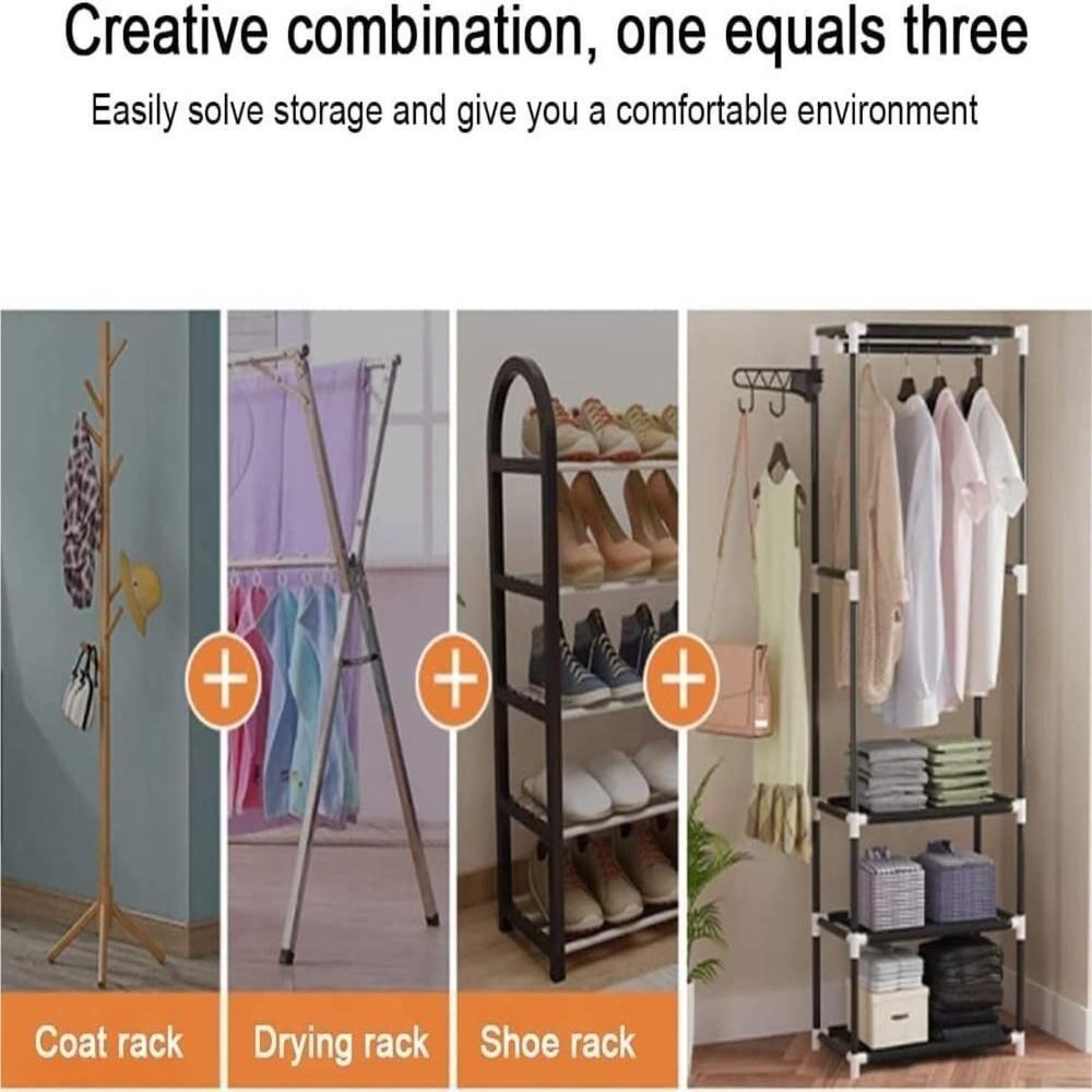 Guarda Roupa Portatil Arara Roupas Cabideiro 3 Prateleiras Organizador Armario Brinquedos Praia - 3