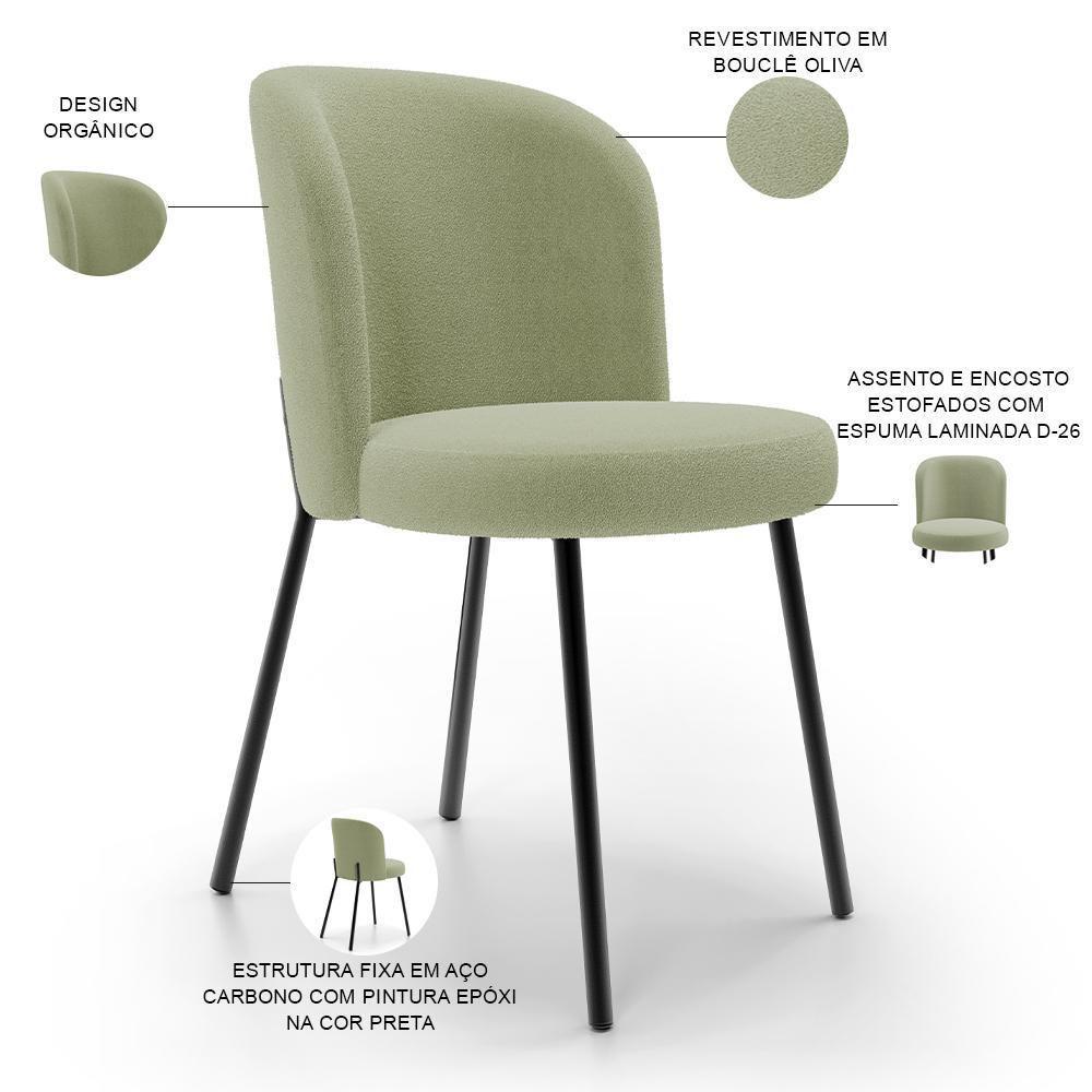 Kit 6 Cadeiras Sala De Jantar Estofada Gavi L02 Bouclê Oliva Lyam Decor - 4
