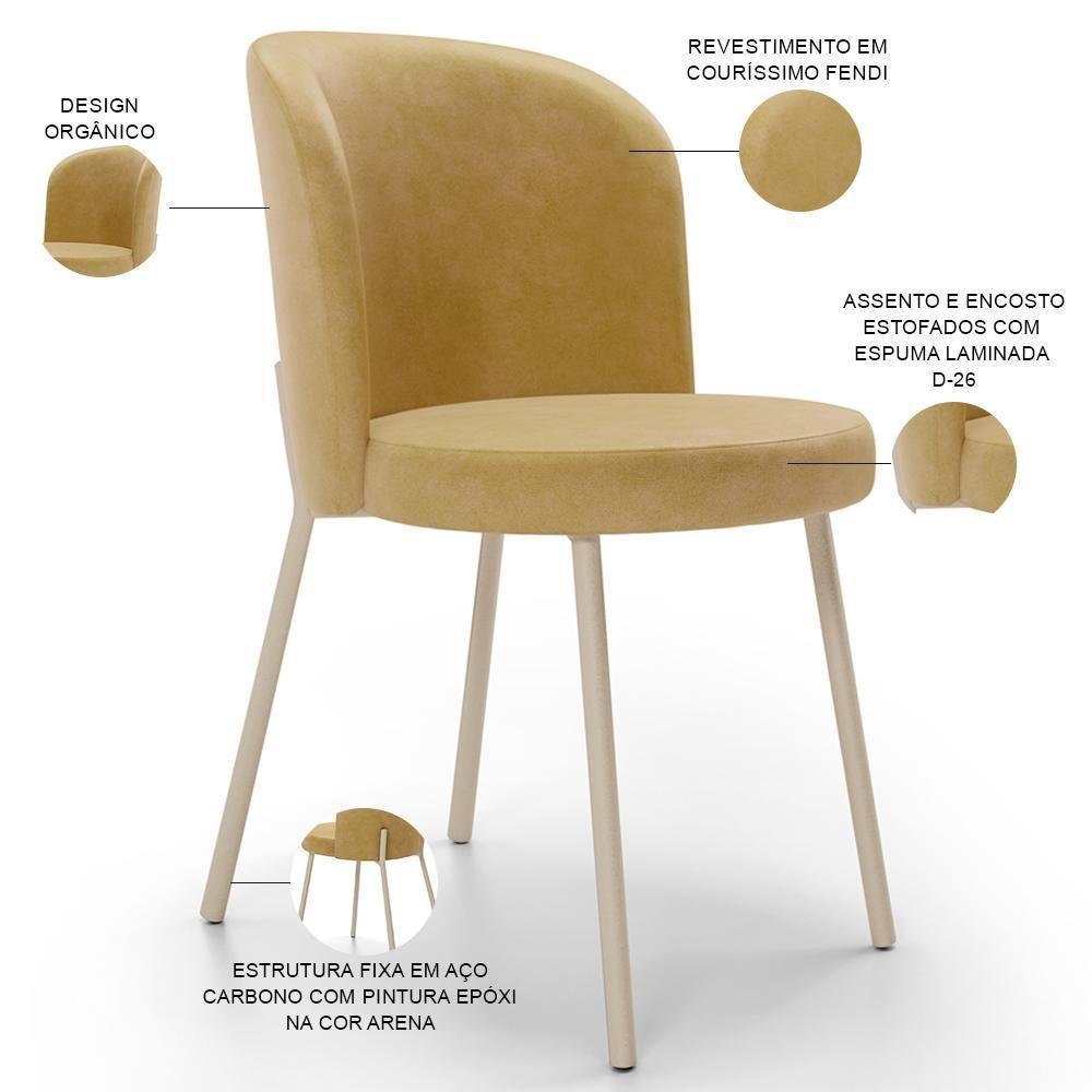 Kit 3 Cadeiras Sala De Jantar Estofada Gavi Arena L02 Couríssimo Fendi Lyam Decor - 5