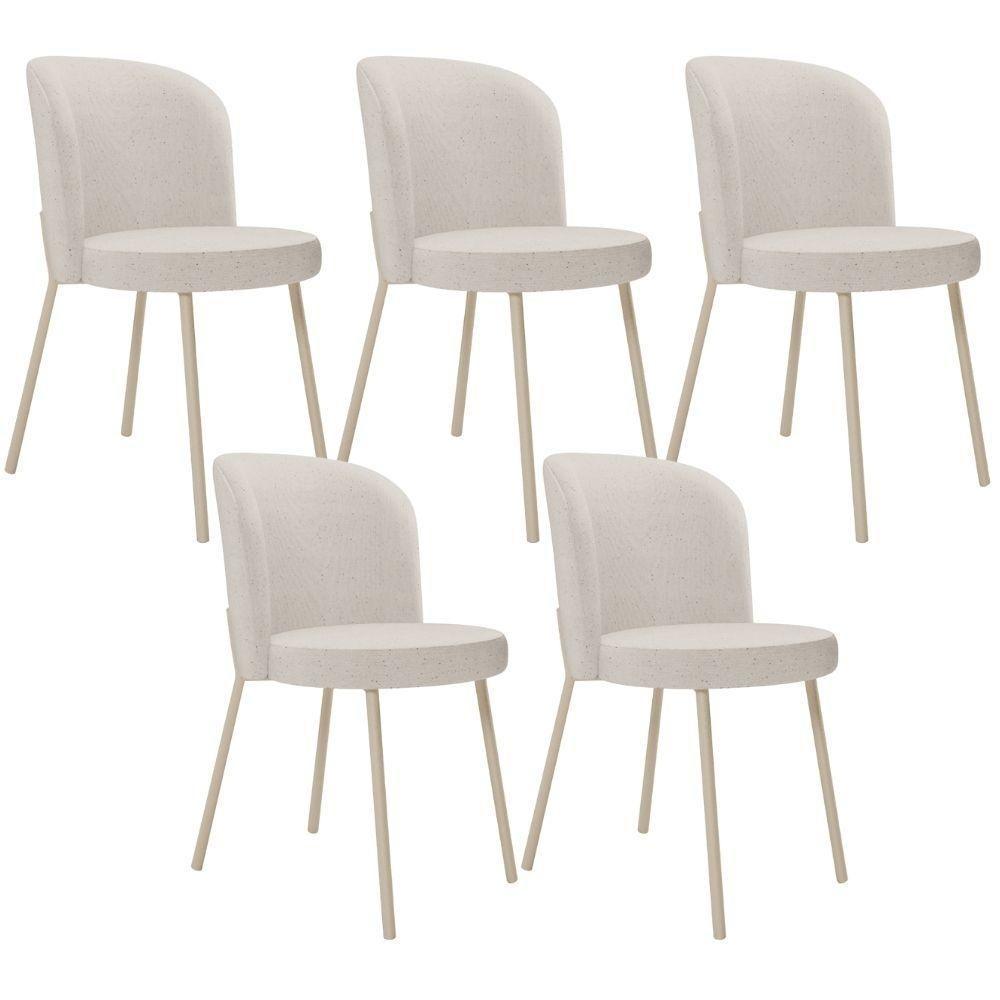 Kit 5 Cadeiras Sala De Jantar Estofada Gavi Arena L02 Linho Cru Lyam Decor - 1