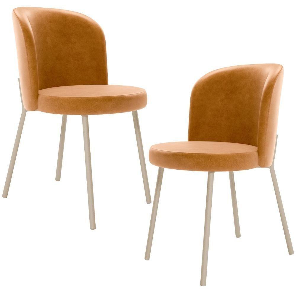 Kit 2 Cadeiras Sala De Jantar Estofada Gavi Arena L02 Couríssimo Whisky Lyam Decor - 1