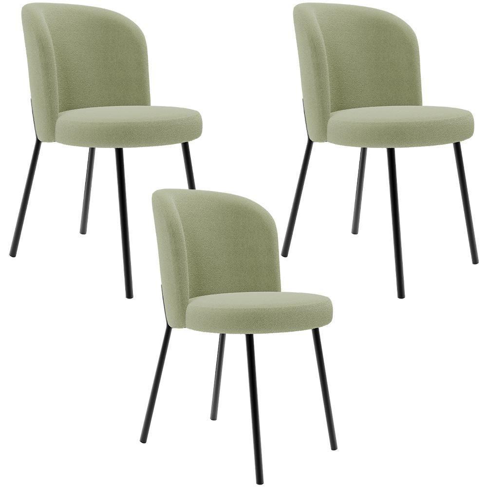 Kit 3 Cadeiras Sala De Jantar Estofada Gavi L02 Bouclê Oliva Lyam Decor - 1