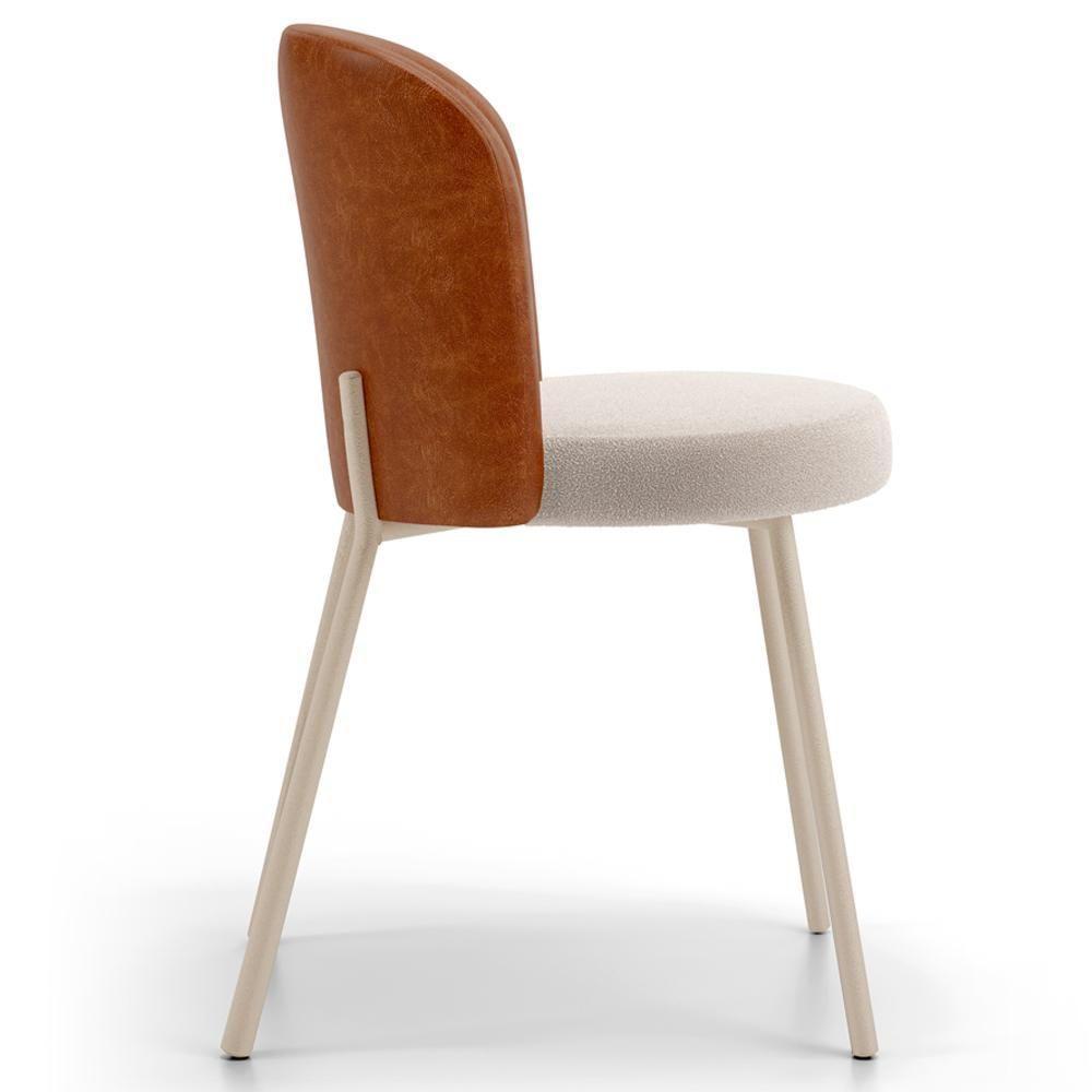 Kit 2 Cadeiras Sala De Jantar Estofada Gavi Arena L02 Couríssimo Camel Bouclê Creme Lyam Decor - 7