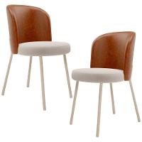 Kit 2 Cadeiras Sala De Jantar Estofada Gavi Arena L02 Couríssimo Camel Bouclê Creme Lyam Decor - 1