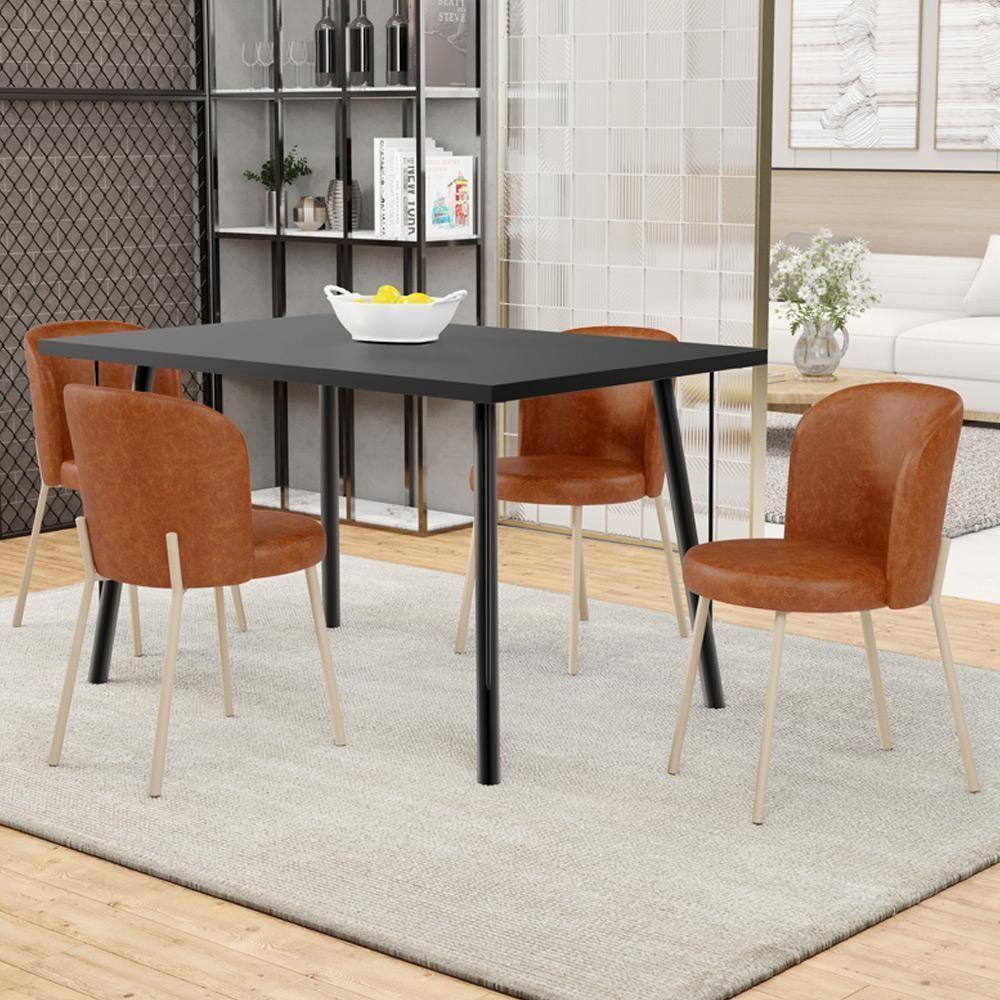 Kit 6 Cadeiras Sala De Jantar Estofada Gavi Arena L02 Couríssimo Camel Lyam Decor - 2