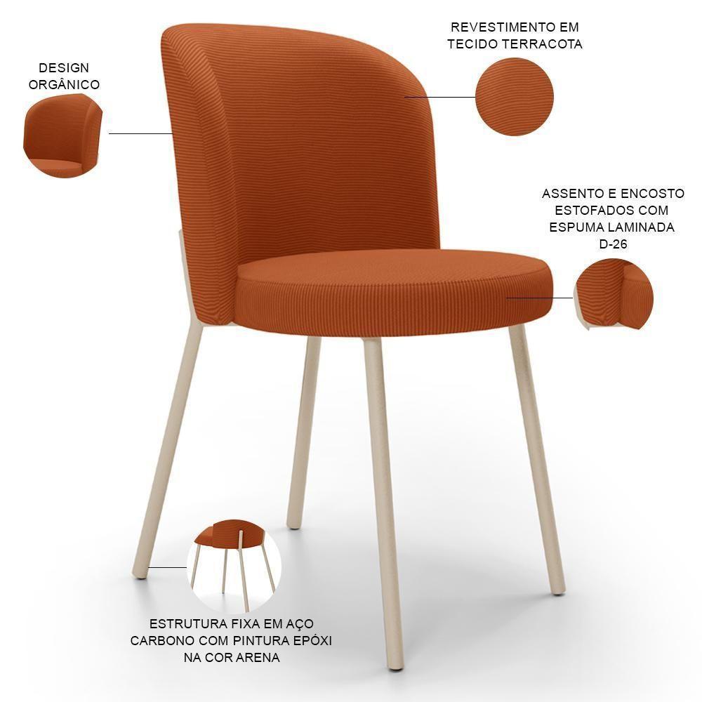 Kit 4 Cadeiras Sala De Jantar Estofada Gavi Arena L02 Tecido Terracota Lyam Decor - 4