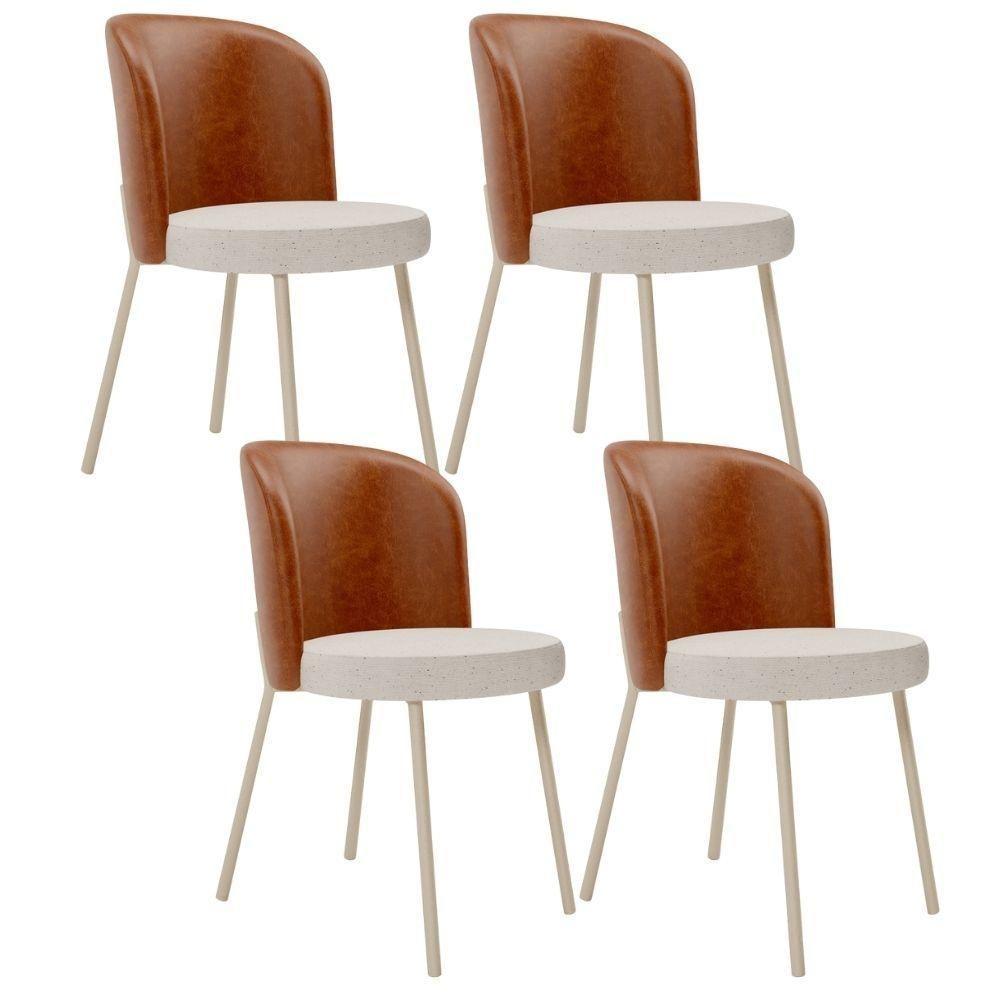 Kit 4 Cadeiras Sala De Jantar Estofada Gavi Arena L02 Couríssimo Camel Linho Cru Lyam Decor - 1