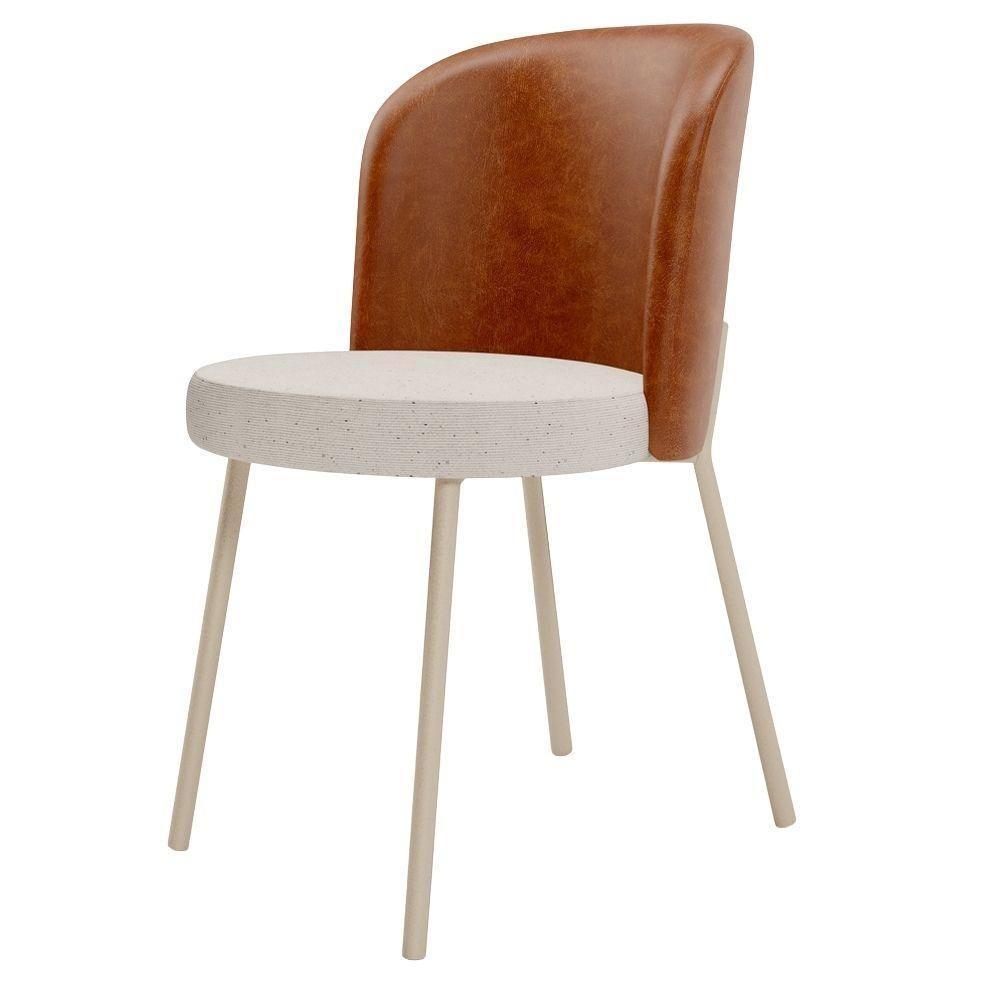 Kit 4 Cadeiras Sala De Jantar Estofada Gavi Arena L02 Couríssimo Camel Linho Cru Lyam Decor - 5