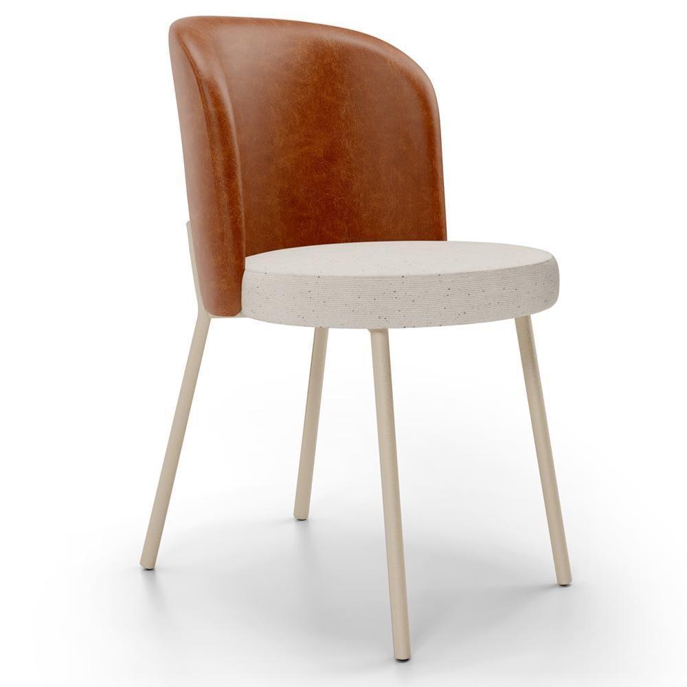 Kit 4 Cadeiras Sala De Jantar Estofada Gavi Arena L02 Couríssimo Camel Linho Cru Lyam Decor - 6