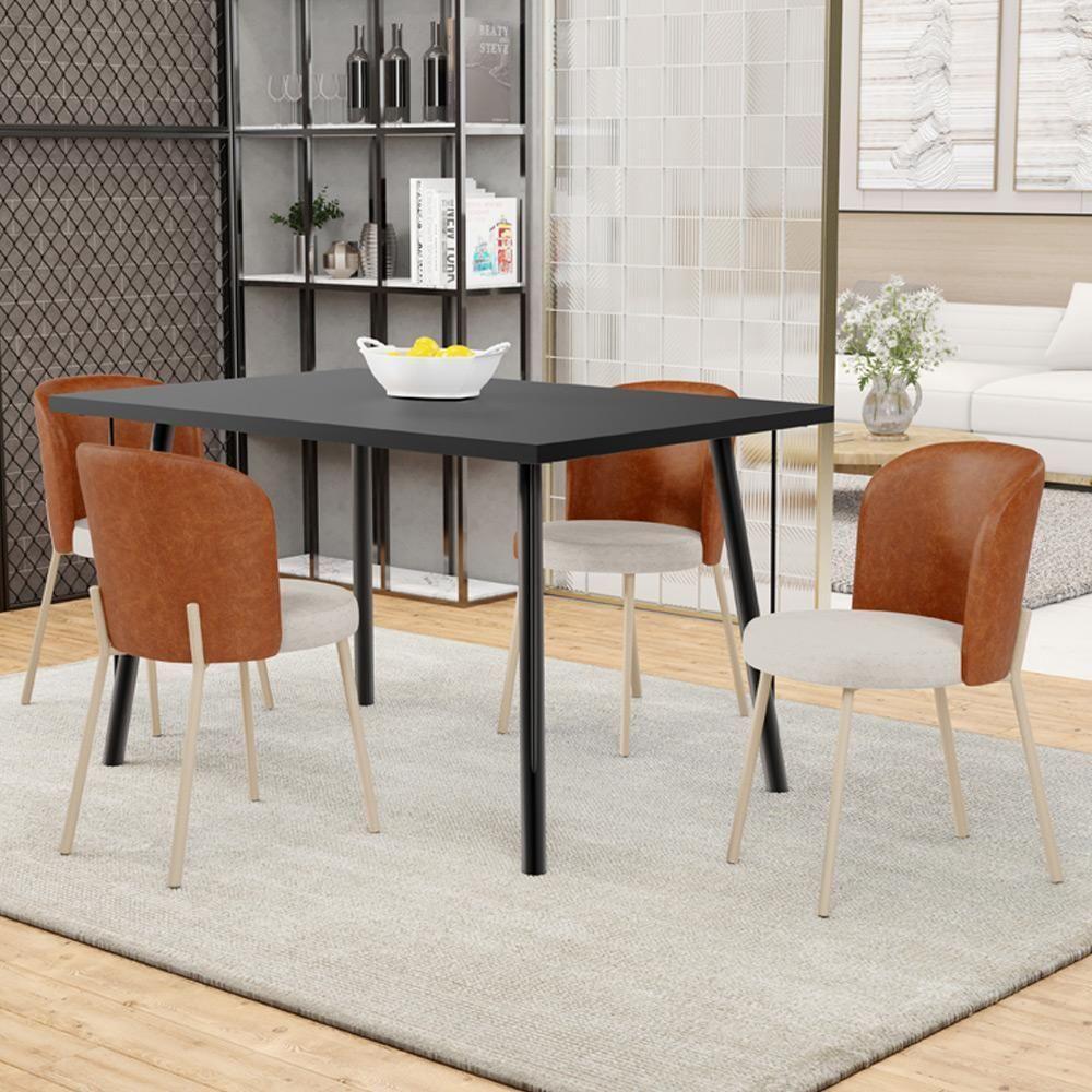 Kit 4 Cadeiras Sala De Jantar Estofada Gavi Arena L02 Couríssimo Camel Linho Cru Lyam Decor - 8