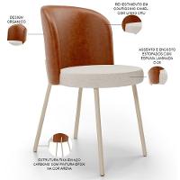 Kit 4 Cadeiras Sala De Jantar Estofada Gavi Arena L02 Couríssimo Camel Linho Cru Lyam Decor - 3