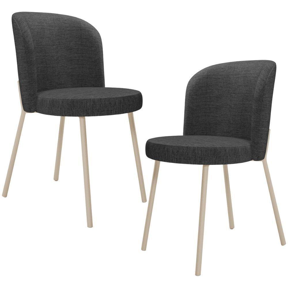 Kit 2 Cadeiras Sala De Jantar Estofada Gavi Arena L02 Linho Cinza Escuro Lyam Decor - 1