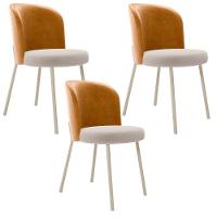 Kit 3 Cadeiras Sala De Jantar Estofada Gavi Arena L02 Couríssimo Whisky Bouclê Creme Lyam Decor - 1