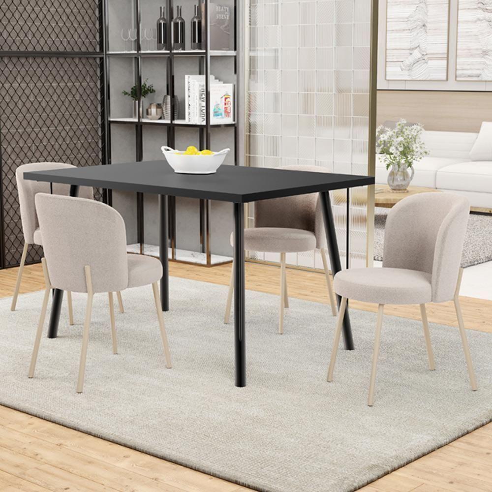 Kit 5 Cadeiras Sala De Jantar Estofada Gavi Arena L02 Bouclê Creme Lyam Decor - 2