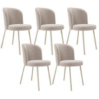 Kit 5 Cadeiras Sala De Jantar Estofada Gavi Arena L02 Bouclê Creme Lyam Decor - 1