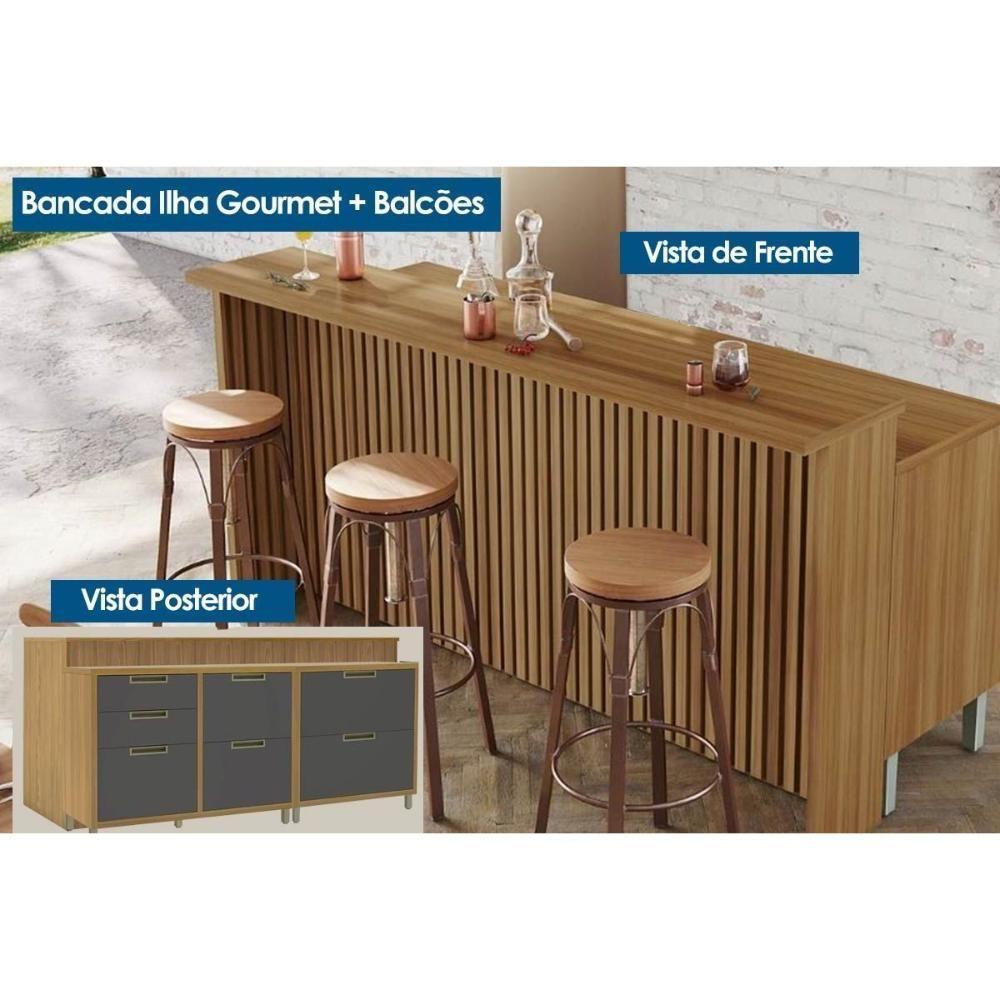 Balcão Ilha Cozinha Gourmet Imperatriz Com 2 Portas E 5 Gavetas 200cm Freijó Off White - 9