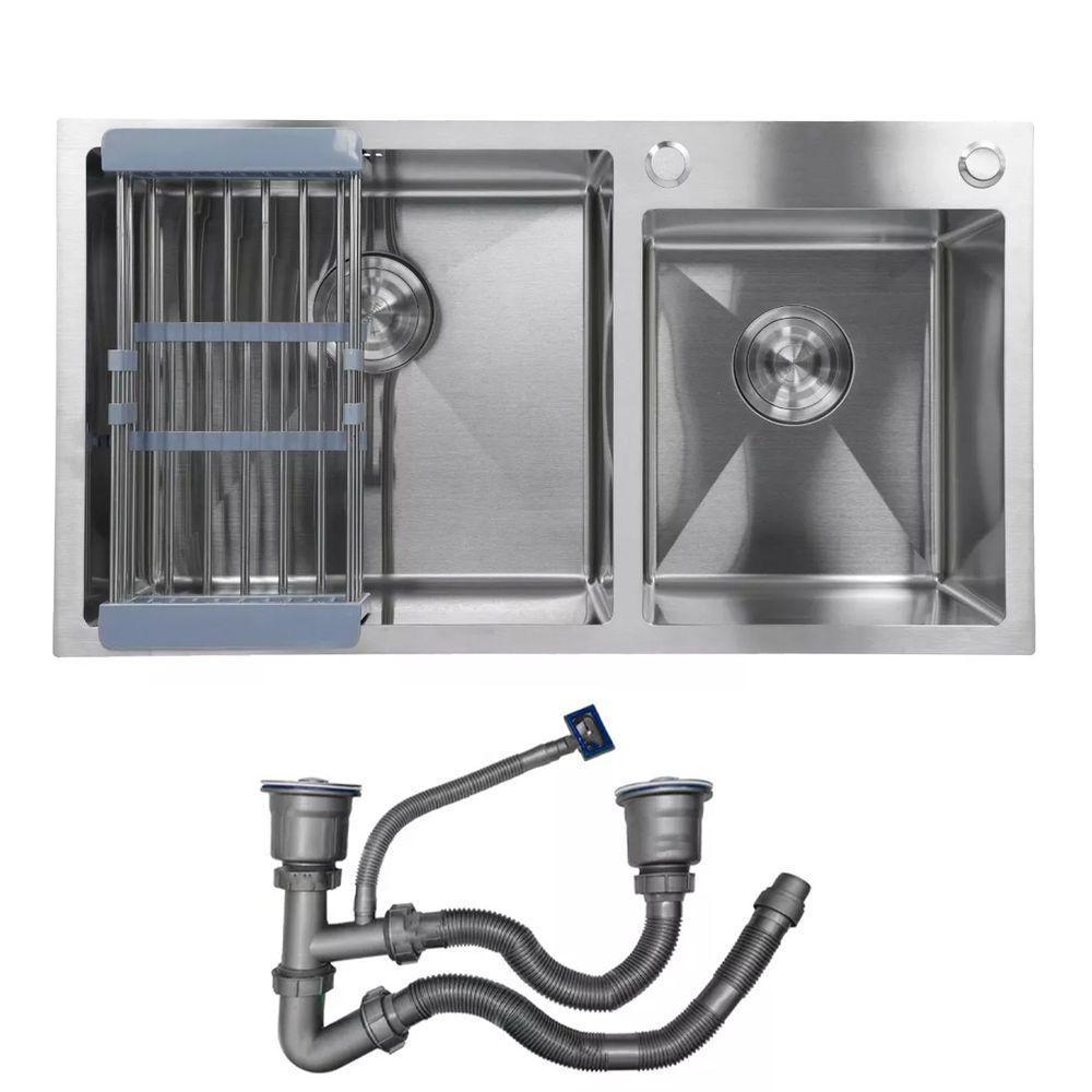 Cuba Cozinha Goumert Dupla Aço Inox Escovado Escorredor Lava Louça Luxo Lavabo Casa Balcao Copa Restaurante Area Externa - 1