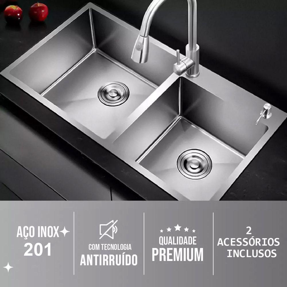 Cuba Cozinha Goumert Dupla Aço Inox Escovado Escorredor Lava Louça Luxo Lavabo Casa Balcao Copa Restaurante Area Externa - 3