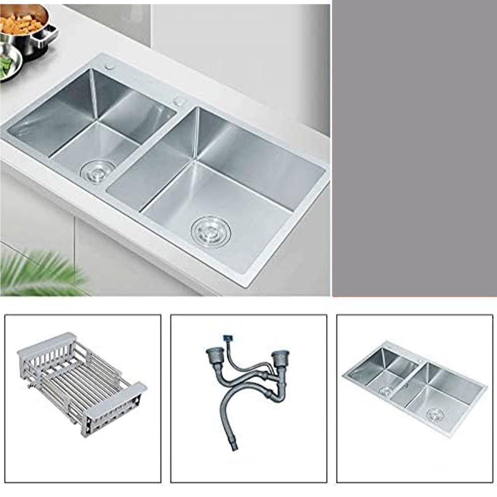 Cuba Cozinha Goumert Dupla Aço Inox Escovado Escorredor Lava Louça Luxo Lavabo Casa Balcao Copa Restaurante Area Externa - 5