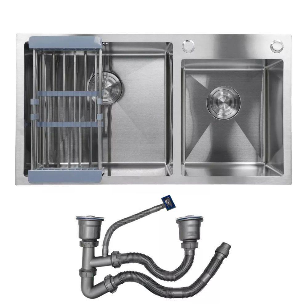 Cuba Cozinha Dupla Goumert Aço Inox Escorredor Luxo Lava Louça Alimentos Limpa Pia Balcao Bancada Area Externa - 7