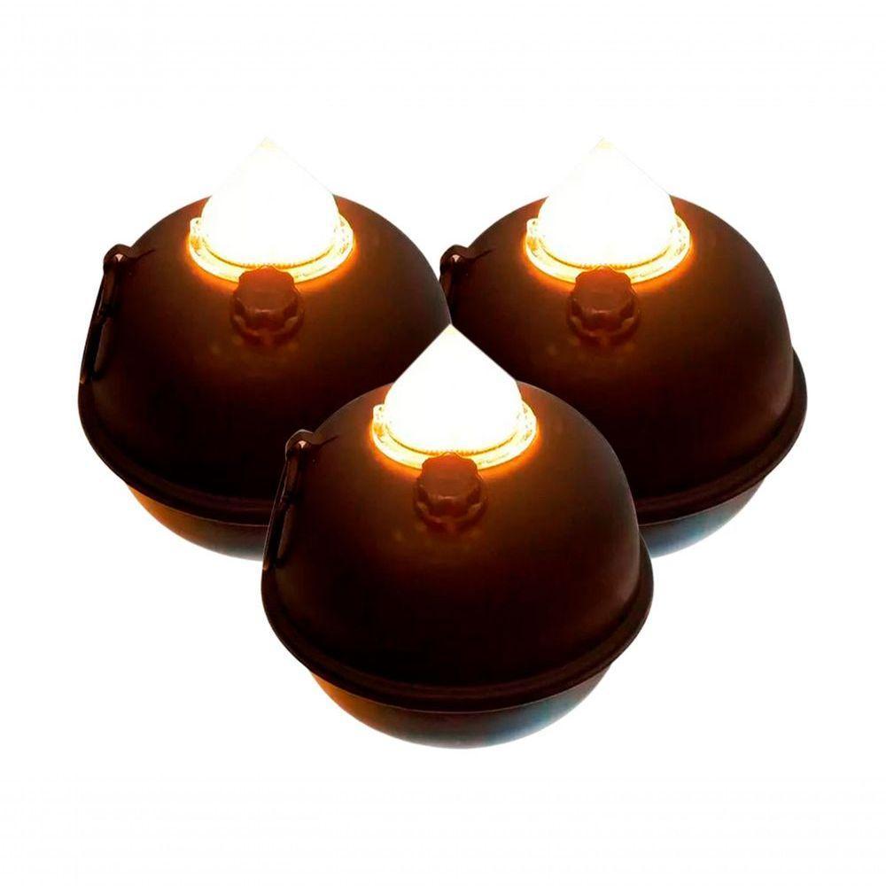 Kit 3 Luminárias De Mesa Decorativa Bujãozinho De Metal A Pilha Com Led Amarelo Dimerizável E Alça - 1