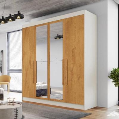 Guarda Roupa Solteiro Nantes 4 Portas de Bater 3 Gavetas Off White-Peroba MDF