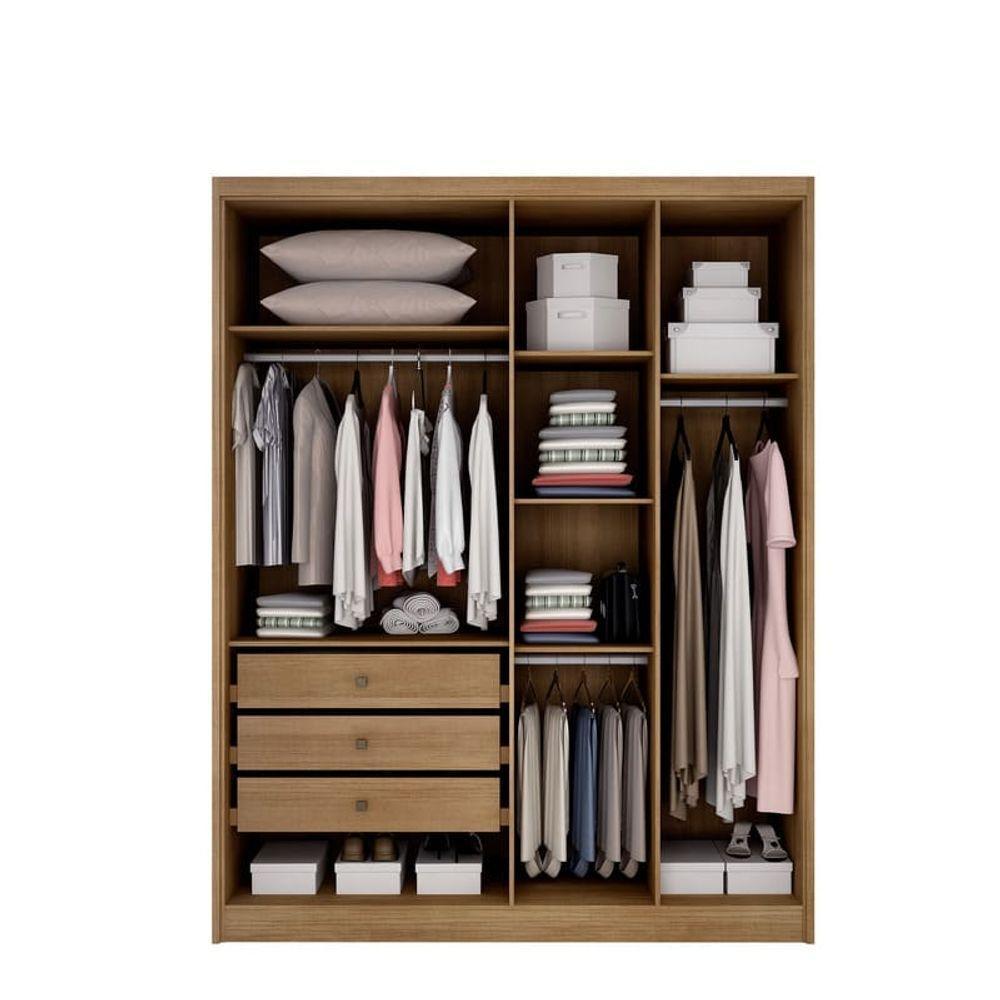 Guarda Roupa Solteiro Com Espelho 4 Portas 3 Gavetas Moderni -cumaru-fendi Móveis Novo Horizonte - 4