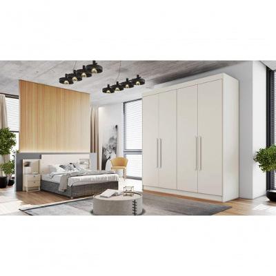 Guarda Roupa Solteiro Nantes 4 Portas de Bater 3 Gavetas Off White MDF Móveis Europa