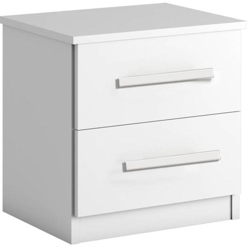 Mesa De Cabeceira Mdf 2 Gavetas Puxadores Madeira Zeus-branco Bianchi Móveis - 1