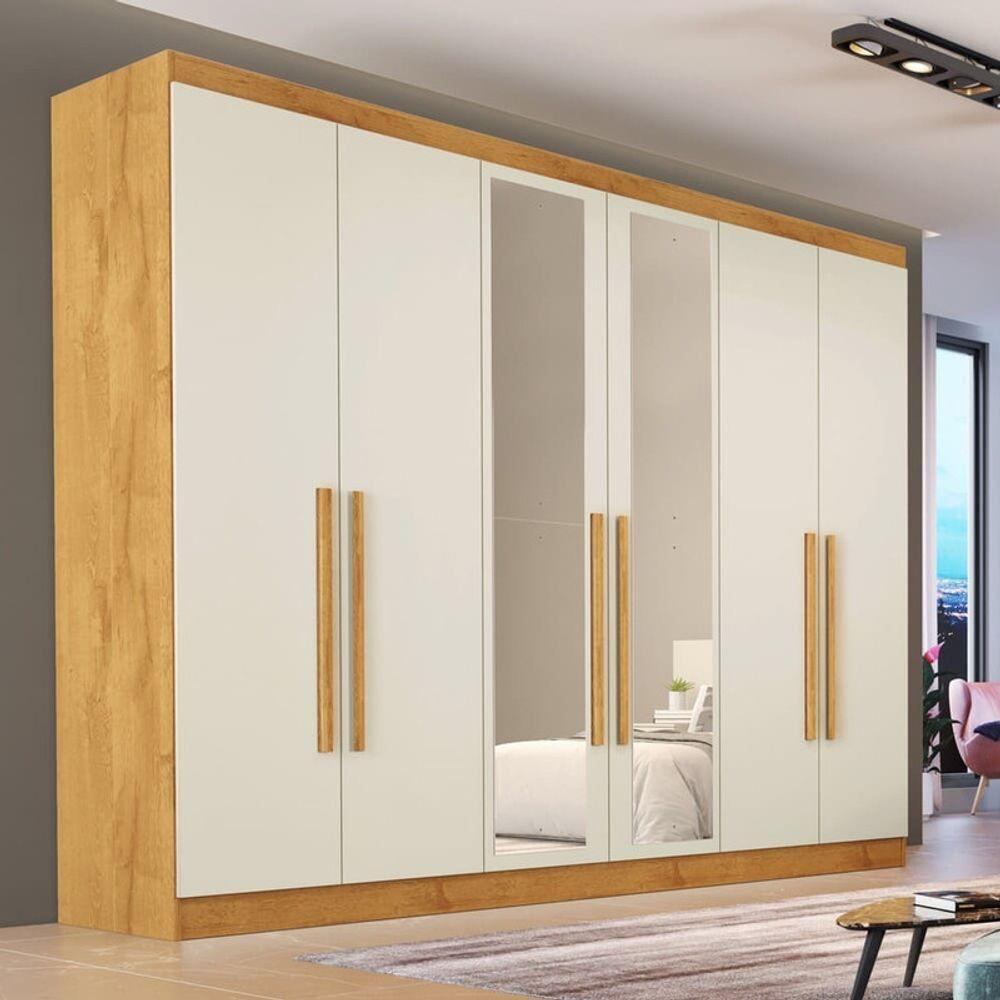 Guarda Roupa Casal Com Espelho 6 Portas 4 Gavetas Oslo-peroba-off White Made Marcs - 1