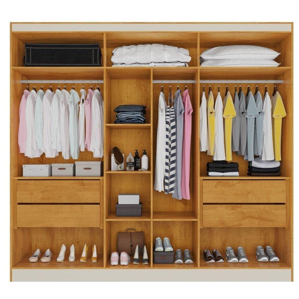 Guarda Roupa Casal Com Espelho 6 Portas 4 Gavetas Oslo-peroba-off White Made Marcs - 2