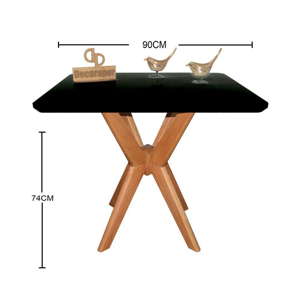 Mesa Jantar Pandora Tampo Quadrado Laca Com Vidro 90cm Preto - 2