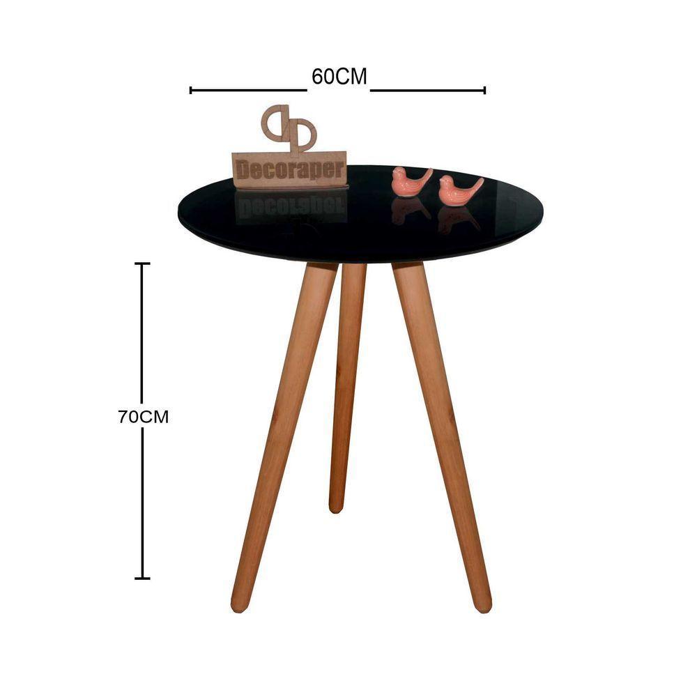 Mesa De Canto Pés Palito Amadeirado Com Tampo Vidro 60cm Preto 70cm - 2