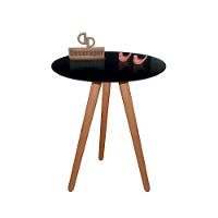 Mesa De Canto Pés Palito Amadeirado Com Tampo Vidro 60cm Preto 70cm - 1