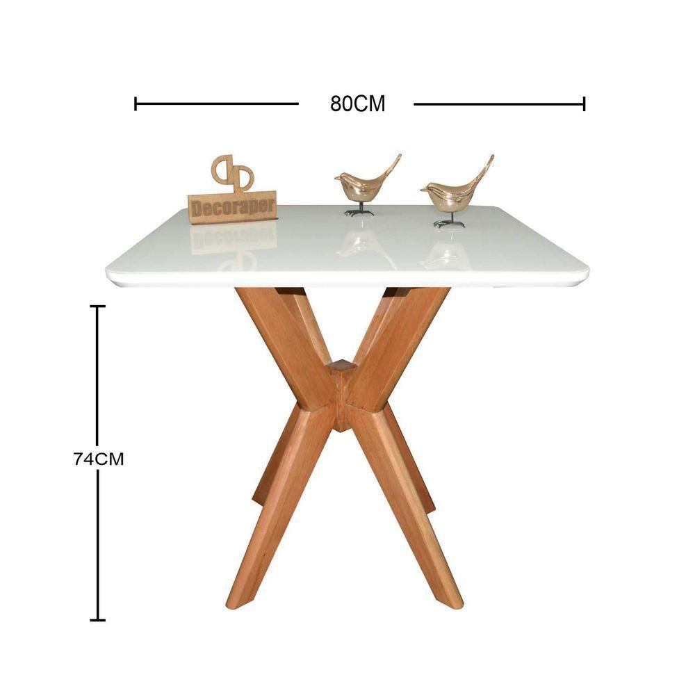 Mesa Jantar Pandora Tampo Quadrado Laca Com Vidro 80cm Branco - 2
