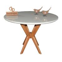 Mesa Jantar Pandora Tampo Redondo Laca Com Vidro 120cm Off White - 1